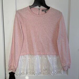 MARLED | Heather Pink Sweatshirt with Eyelet Lace Detailing Long Sleeve Crew